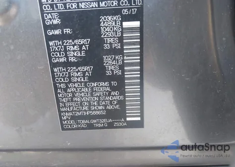 2017 Nissan Rogue Sv из США, поврежденный, VIN KNMAT2MT1HP588652